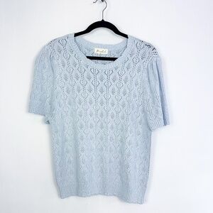 Marled Short Sleeve Blue Knit Sweater